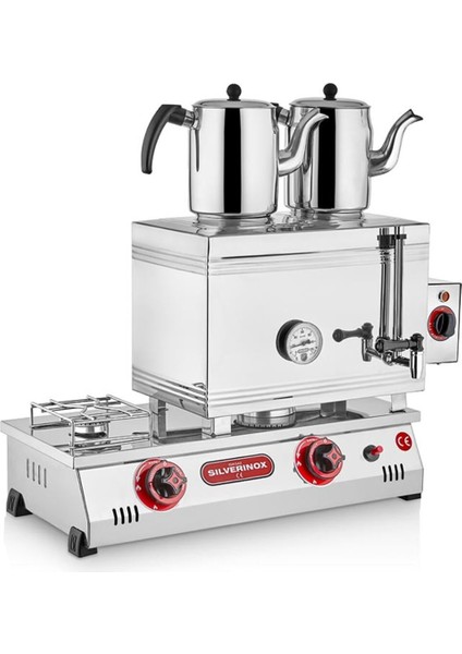 2100-D 40 Model Kaynaklı 2 Demlikli Çay Ocağı, 28 L, Doğalgazlı