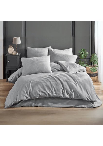 Gri Pamuk Saten Nevresim Çift Kişilik