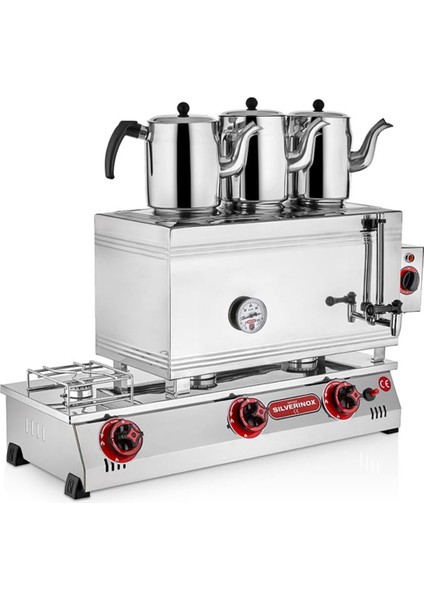 2101-D 60 Model Kaynaklı 3 Demlikli Çay Ocağı, 33 L, Doğalgazlı