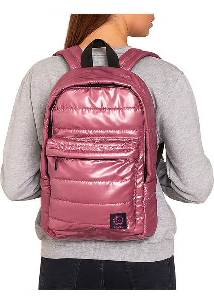 Moods Up Loved Kapitone Su Geçirmez Kumaşlı Okul ve Laptop Sırt Çantası Pembe