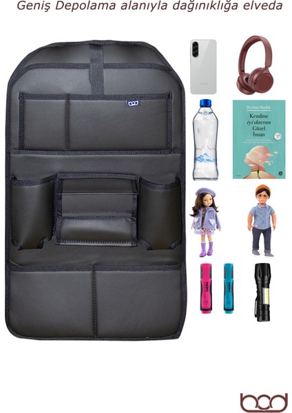 Rodos Serisi Oto Koltuk Arkası Deri Eşya Düzenleyici Araç içi Organizer Siyah fırsatları