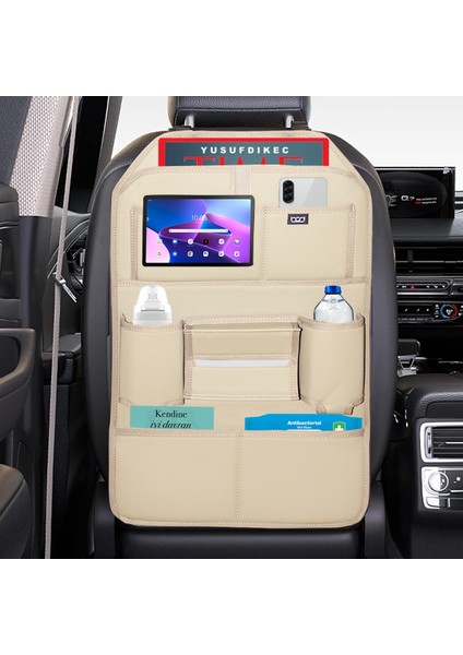 Rodos Serisi Oto Koltuk Arkası Deri Eşya Düzenleyici Araç Içi Organizer Bej