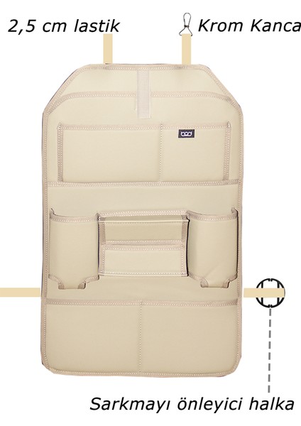 Rodos Serisi Oto Koltuk Arkası Deri Eşya Düzenleyici Araç Içi Organizer Bej fiyatları