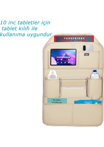 Rodos Serisi Oto Koltuk Arkası Deri Eşya Düzenleyici Araç Içi Organizer Bej modelleri