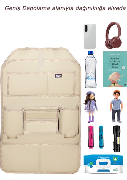 Rodos Serisi Oto Koltuk Arkası Deri Eşya Düzenleyici Araç Içi Organizer Bej fırsatları