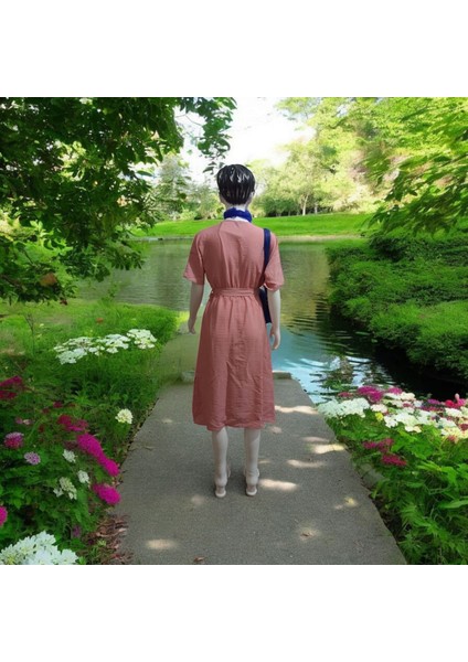 Kruvaze Yaka Kemer Detaylı Yazlık Elbise fiyatları