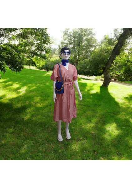 Kruvaze Yaka Kemer Detaylı Yazlık Elbise modelleri