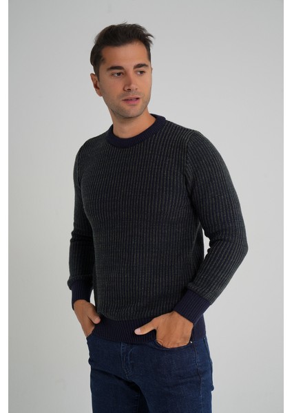 Erkek Vızon Çizgili Bisiklet Selanik Yün Kazak TRIST-5351 modelleri