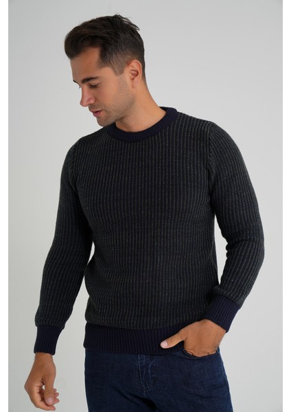 Erkek Vızon Çizgili Bisiklet Selanik Yün Kazak TRIST-5351