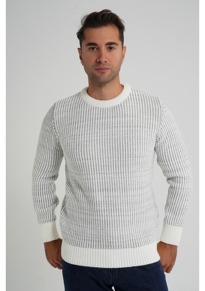 Erkek Vızon Çizgili Bisiklet Selanik Yün Kazak TRIST-5351