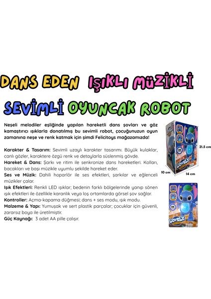 Dans Eden Işıklı Müzikli Sevimli Oyuncak Robot
