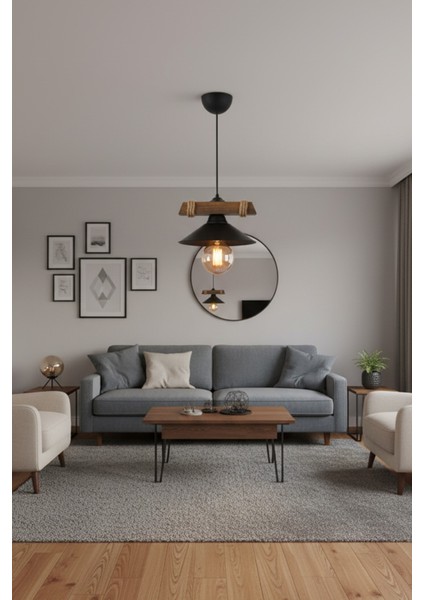 Nova Ahşap Rustik Modern Halatlı Tekli Sarkıt Avize modelleri