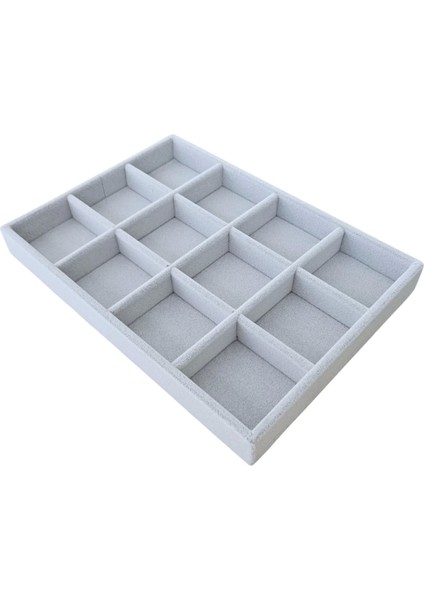 Organizatör Gri Süet Tabla Kolye &yüzük Düzenleyici ve Gözlük(12 Bölmeli ) 17X24 cm modelleri