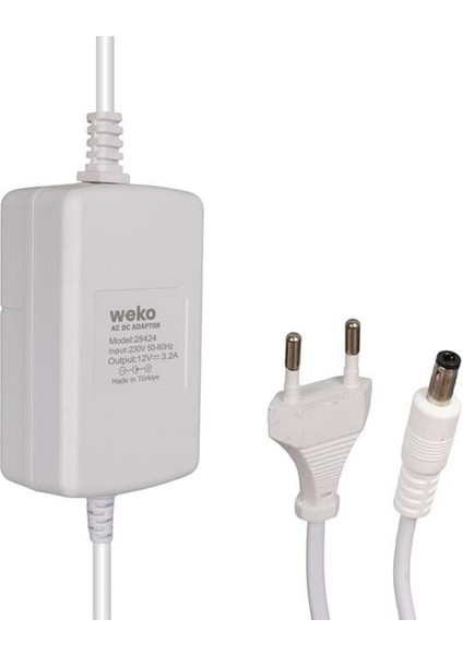 Tottolet 1200 12 Volt - 3.2 Amper 5.5 2.5 Uçlu Yerli Üretim Plastik Kasa Beyaz Masaüstü Adaptör