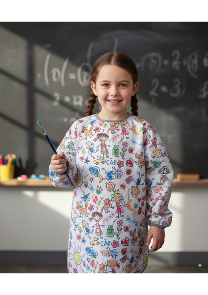 3-6 Yaş Family Sıvı Geçirmez, Uzun Kollu Çocuk Faaliyet Aktivite Boyama Etkinlik Önlüğü, Önlük