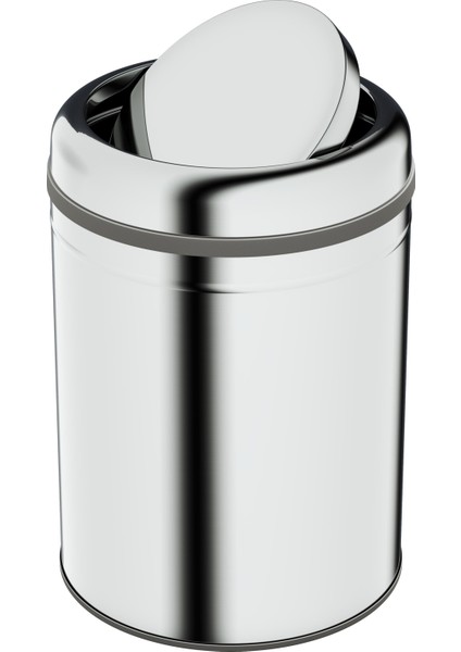 Basic Çöp Kovası - Sallanır Kapaklı 8 L, Parlak Krom Paslanmaz