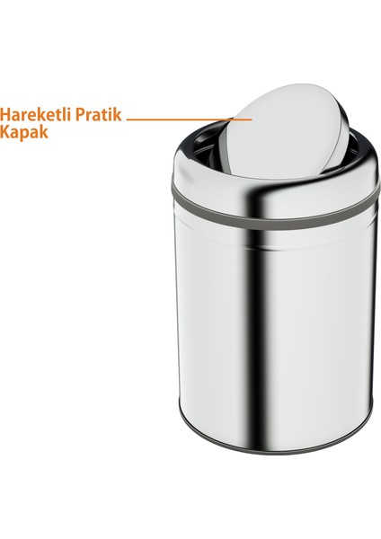 Basic Çöp Kovası - Sallanır Kapaklı 8 L, Parlak Krom Paslanmaz modelleri