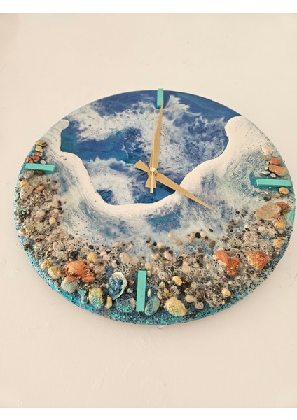 El Yapımı Epoksi Duvar Saati & Deniz ve Sahil Temalı - 40CM Mdf Zeminli Sanat Eseri fiyatları
