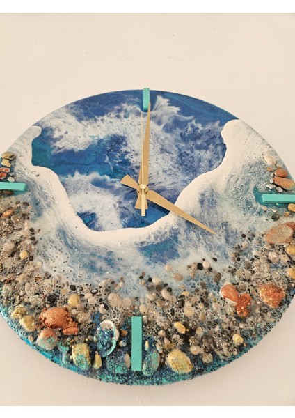 El Yapımı Epoksi Duvar Saati & Deniz ve Sahil Temalı - 40CM Mdf Zeminli Sanat Eseri modelleri