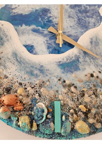 El Yapımı Epoksi Duvar Saati & Deniz ve Sahil Temalı - 40CM Mdf Zeminli Sanat Eseri fırsatları