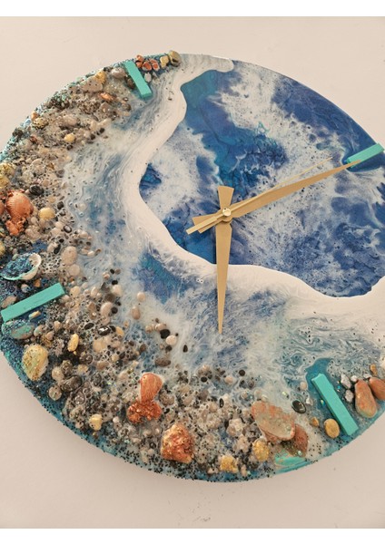 El Yapımı Epoksi Duvar Saati & Deniz ve Sahil Temalı - 40CM Mdf Zeminli Sanat Eseri indirimleri