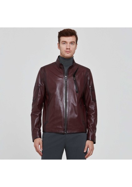 Bordo Hakiki Deri Erkek Hakiki Deri Mont - E22KDM310340-Q4N