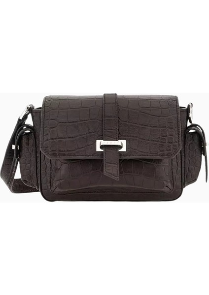 Small Flap Kahverengi Kroko Baskılı Deri, Zarif ve Lüks Mini Omuz Çantası, Yeni Sezon