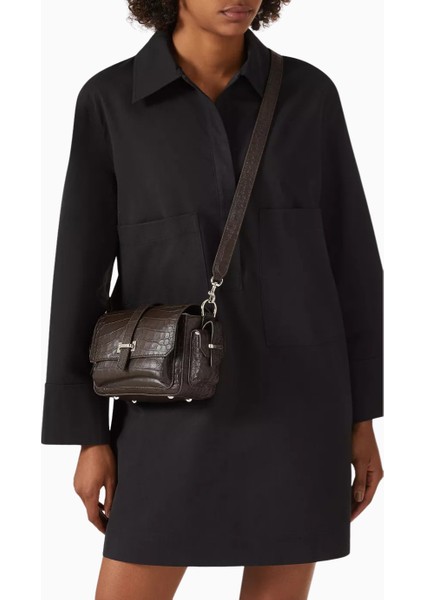 Small Flap Kahverengi Kroko Baskılı Deri, Zarif ve Lüks Mini Omuz Çantası, Yeni Sezon fiyatları