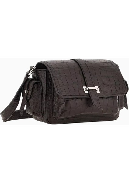 Small Flap Kahverengi Kroko Baskılı Deri, Zarif ve Lüks Mini Omuz Çantası, Yeni Sezon indirimleri