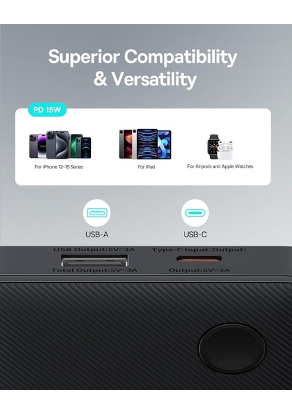 Airpow Lite Power 10.000mAh 15W Taşınabilir Şarj Cihazı - Siyah modelleri