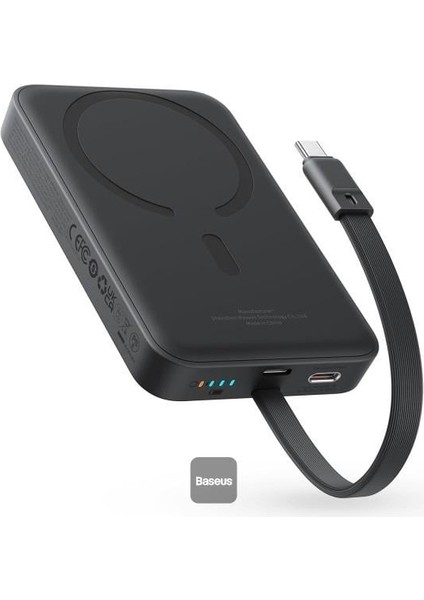 Magsafe Mini Type-C Kablolu Wireless 30W 10.000 mAh Taşınabilir Şarj Cihazı - Siyah