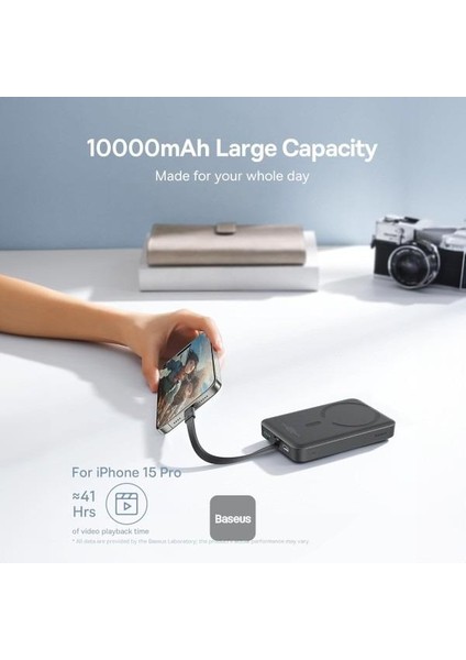 Magsafe Mini Type-C Kablolu Wireless 30W 10.000 mAh Taşınabilir Şarj Cihazı - Siyah indirimleri