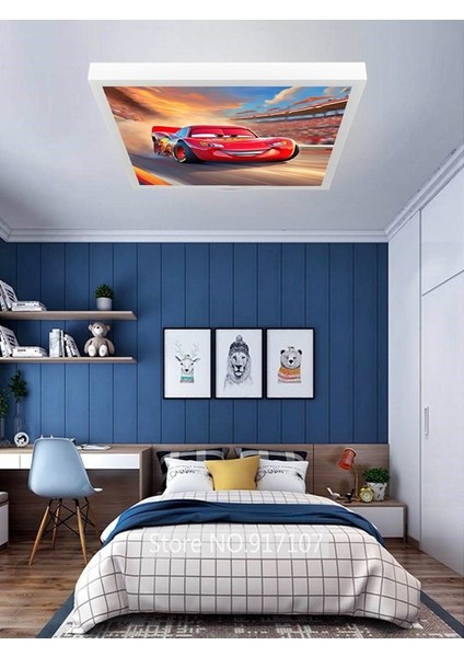 Şimşek Mcqueen Avize, 60X60 Çocuk Odası Avize, 60WATT, Estetik Kare, Yapay Zeka Tasarım Avize, Pist