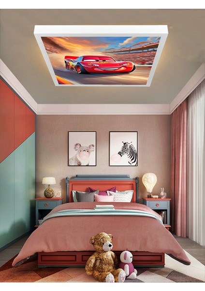 Şimşek Mcqueen Avize, 60X60 Çocuk Odası Avize, 60WATT, Estetik Kare, Yapay Zeka Tasarım Avize, Pist modelleri