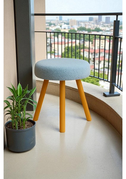 Orına Yuvarlak Peluş Modern Teddy Puf Bench – Retro Ahşap Ayaklı Tabure