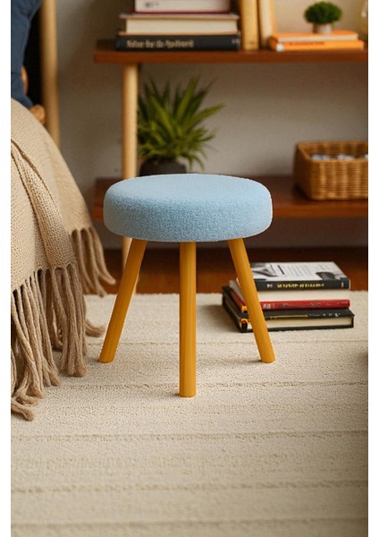 Orına Yuvarlak Peluş Modern Teddy Puf Bench – Retro Ahşap Ayaklı Tabure fırsatları