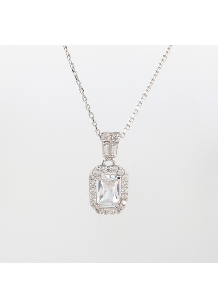 14 Ayar Beyaz Altın Baget Taşlı Kolye fırsatları