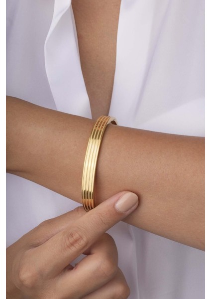 Şeritli Altın Kaplama Bilezik Model Kadın Çelik Kelepçe modelleri