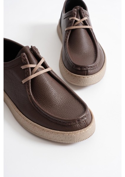 Oren Erkek Kahverengi Hakiki Deri Bağcıklı Casual Ayakkabı