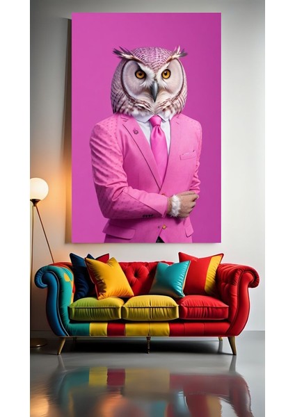 Takım Elbiseli Baykuş V1 Ev Duvar Salon Güzellik Salonu Ofis Dükkan Dekarasyon Kanvas Tablo