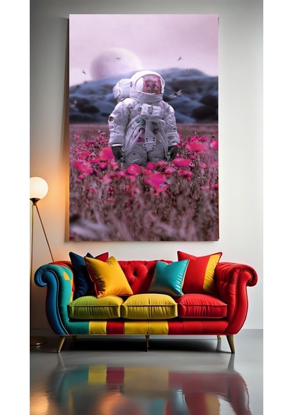 Çiçeklerin Içinde Kalan Astronot V1 Ev Duvar Salon Güzellik Salonu Ofis Dükkan Dekarasyon Kanvas Tablo