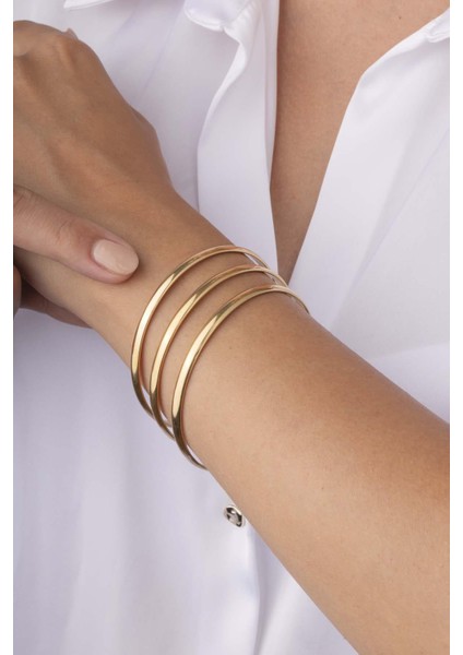 4 mm Parlak Görünüm Altın Kaplama Kadın Üçlü Ajda Bilezik modelleri