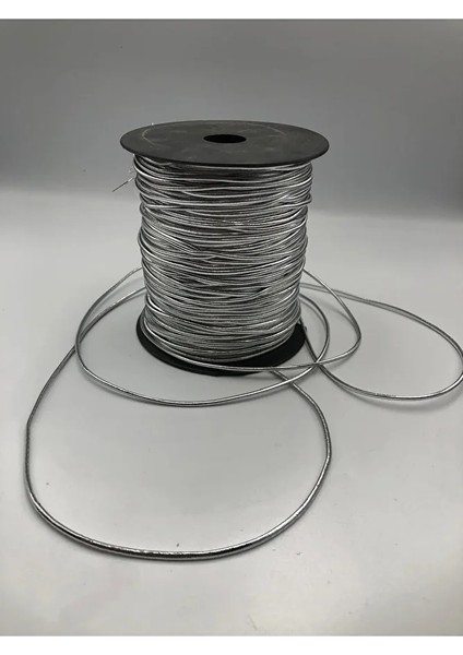 5 Metre Lastikli Dekoratif Simli Monofil Iplik, Bileklik Ipi , Paket Ipi, Simli Lastik, Simli