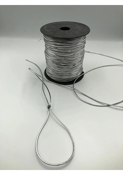 5 Metre Lastikli Dekoratif Simli Monofil Iplik, Bileklik Ipi , Paket Ipi, Simli Lastik, Simli modelleri