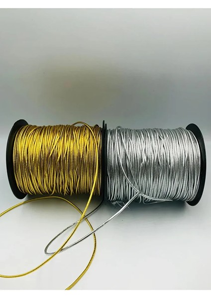 5 Metre Lastikli Dekoratif Simli Monofil Iplik, Bileklik Ipi , Paket Ipi, Simli Lastik, Simli fırsatları