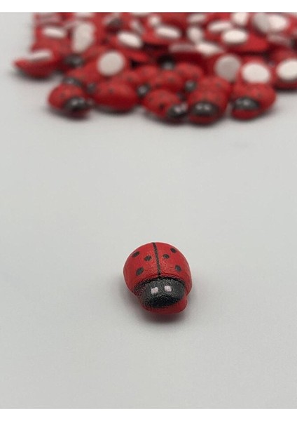 100 Adet - Yapışkanlı Minik Uğur Böceği Kırmızı (10MM x 13MM)