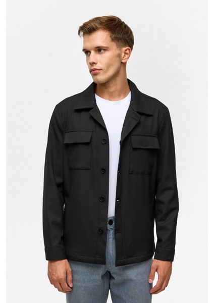 Siyah Slim Desenli Klasik Yaka Mont modelleri