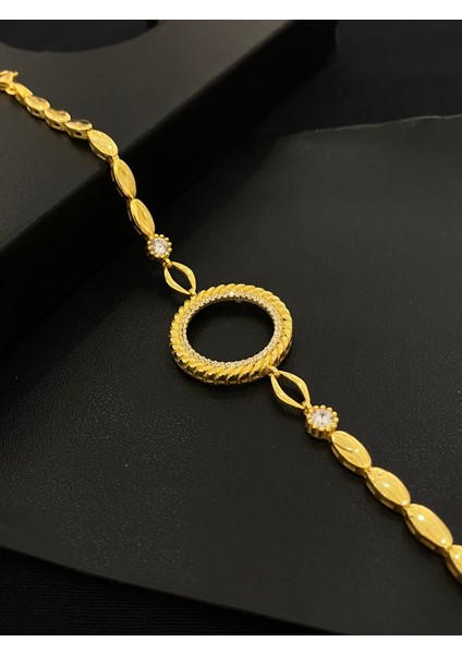 925 Ayar Gümüş Çeyrek Altın Takmak Için Gümüş Kadın Bileklik (17+3cm) (Altın Yaldızlı) Kg9 fiyatları