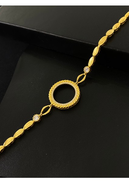 925 Ayar Gümüş Çeyrek Altın Takmak Için Gümüş Kadın Bileklik (17+3cm) (Altın Yaldızlı) Kg9 modelleri