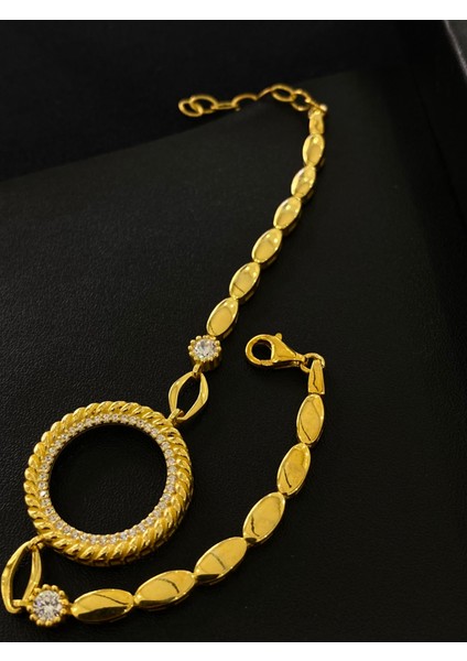 925 Ayar Gümüş Çeyrek Altın Takmak Için Gümüş Kadın Bileklik (17+3cm) (Altın Yaldızlı) Kg9